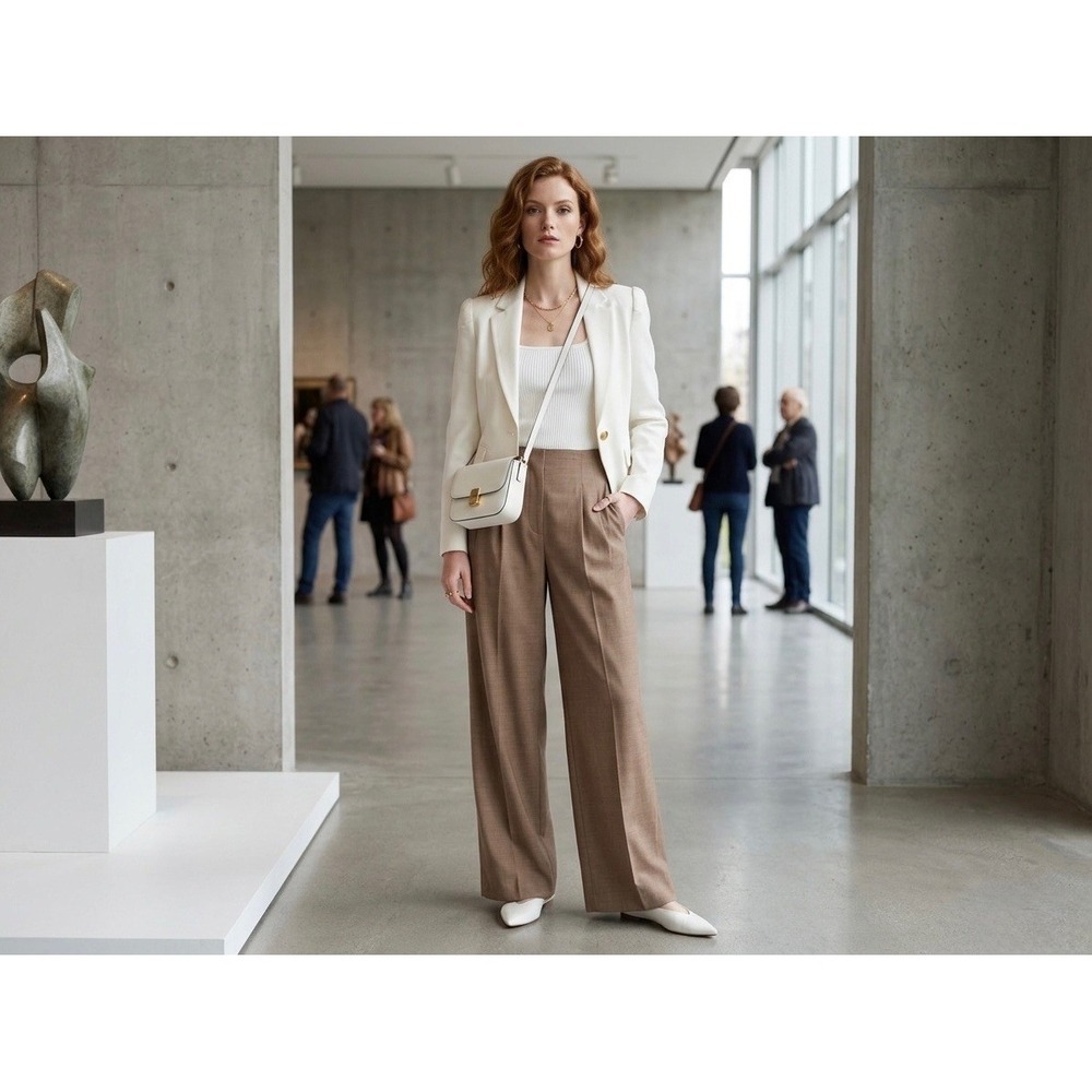 Tanya Taylor Katleya Camel Brown Wide Leg Pleated Trousers Pants Size 4